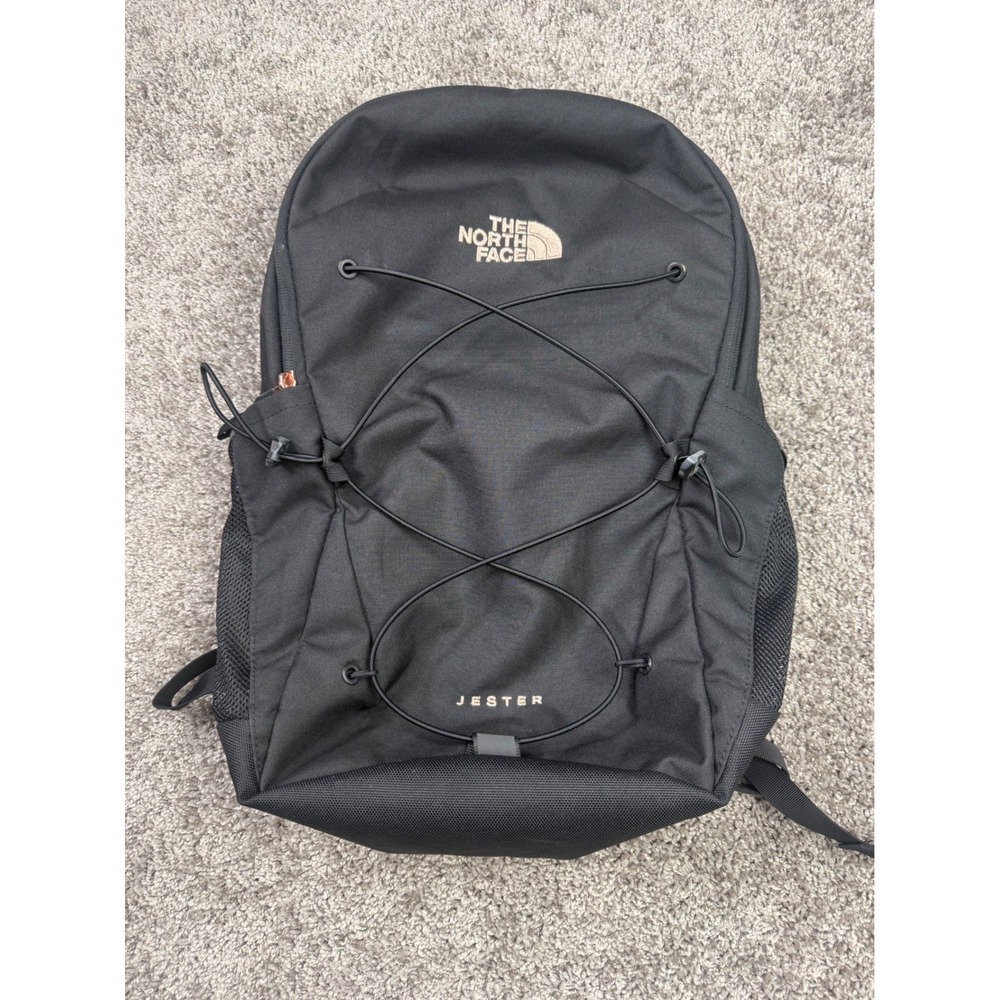 The North Face Jester Backpack Black Rose Gold Logo FlexVent Daypack Travel Bag